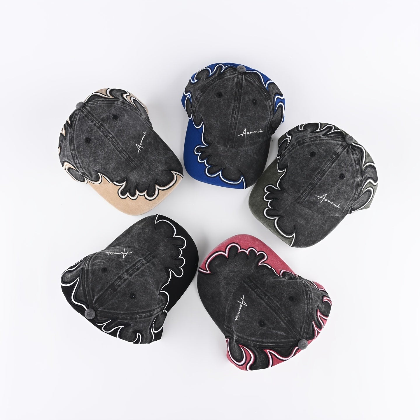 American-style English Streetwear Flame Embroidery Baseball Cap for Men and Women, Spring/Autumn Wide Brim Face-Slimming Hip-Hop Baseball Cap, Trendy