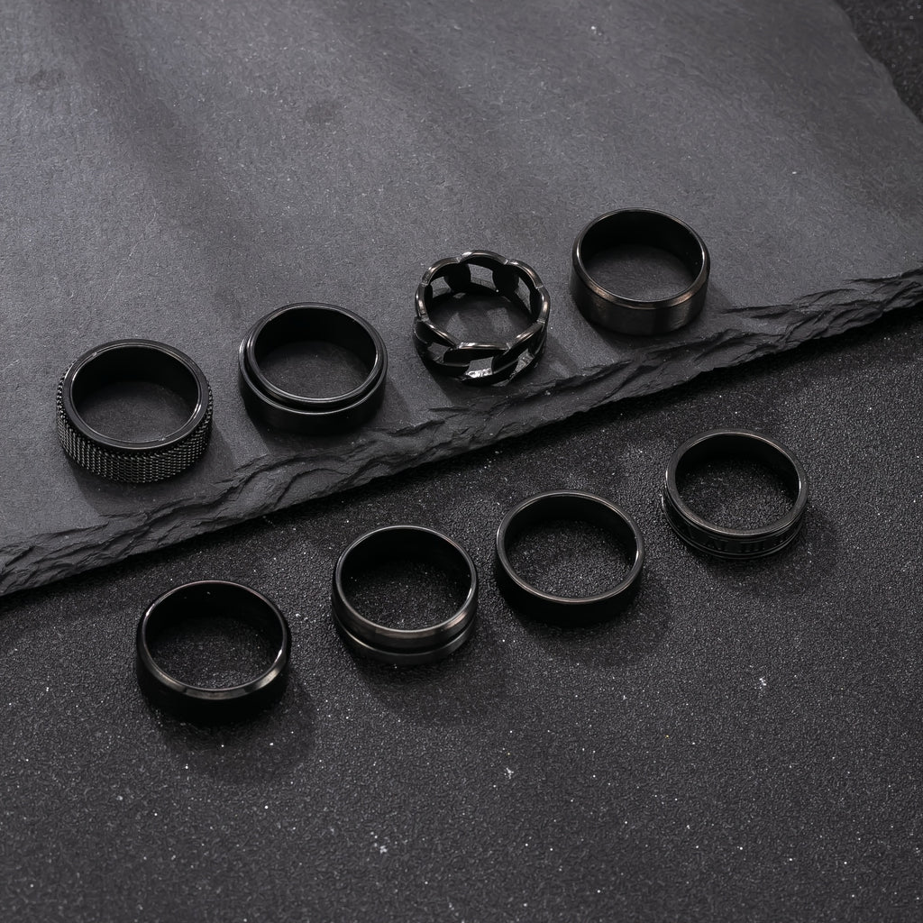8pcs Fashion Stainless Steel Men's Ring Set, Minimalist Hollowed-out Geometric Rings, Men's Personality, Hip-hop, Punk Rings, Suitable for Daily Commute, Dating, and Party Wear, a Gift for Men