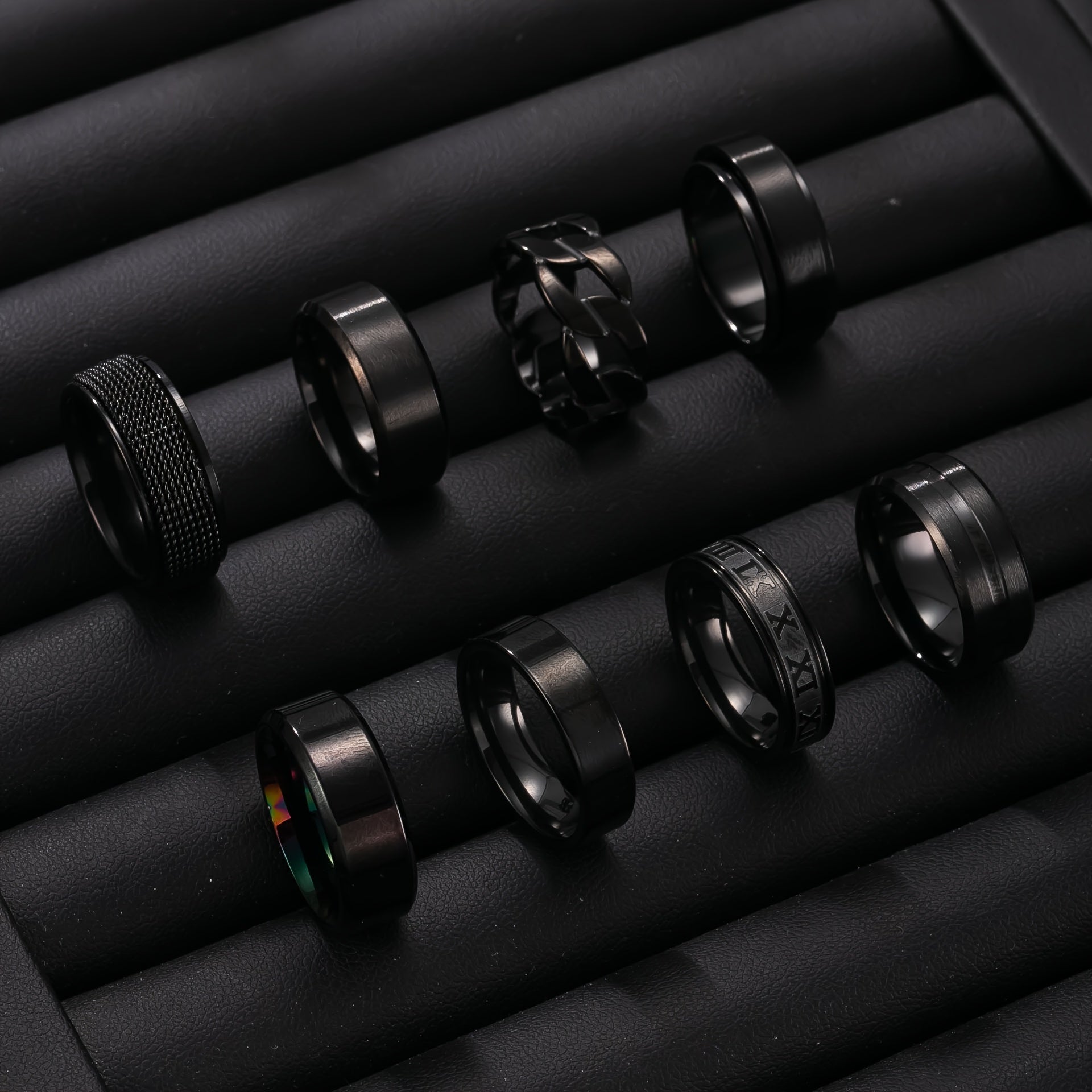 8pcs Fashion Stainless Steel Men's Ring Set, Minimalist Hollowed-out Geometric Rings, Men's Personality, Hip-hop, Punk Rings, Suitable for Daily Commute, Dating, and Party Wear, a Gift for Men