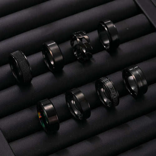 8pcs Fashion Stainless Steel Men's Ring Set, Minimalist Hollowed-out Geometric Rings, Men's Personality, Hip-hop, Punk Rings, Suitable for Daily Commute, Dating, and Party Wear, a Gift for Men