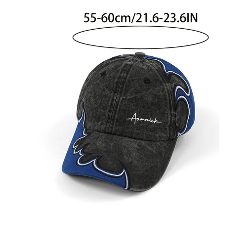 American-style English Streetwear Flame Embroidery Baseball Cap for Men and Women, Spring/Autumn Wide Brim Face-Slimming Hip-Hop Baseball Cap, Trendy