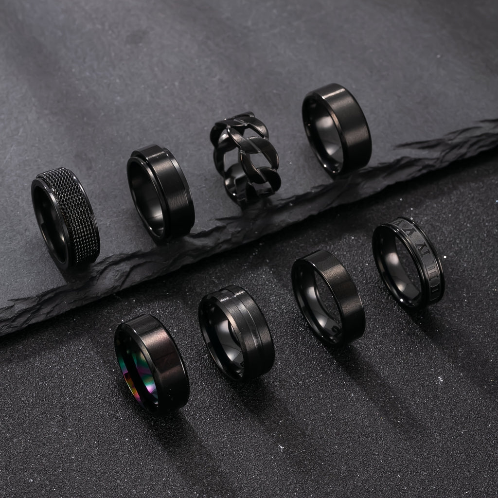 8pcs Fashion Stainless Steel Men's Ring Set, Minimalist Hollowed-out Geometric Rings, Men's Personality, Hip-hop, Punk Rings, Suitable for Daily Commute, Dating, and Party Wear, a Gift for Men