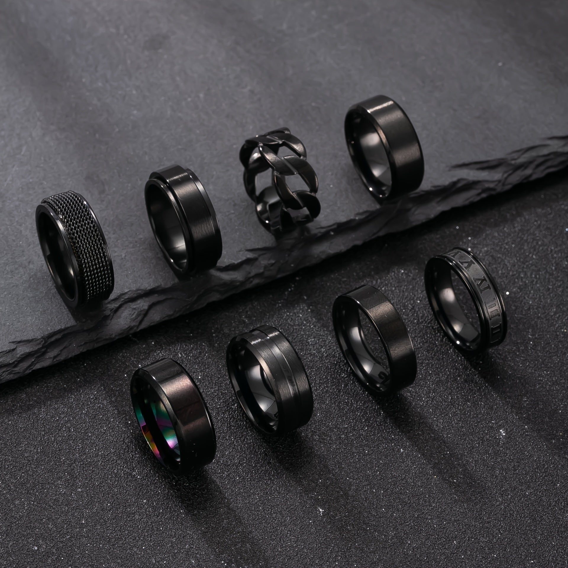 8pcs Fashion Stainless Steel Men's Ring Set, Minimalist Hollowed-out Geometric Rings, Men's Personality, Hip-hop, Punk Rings, Suitable for Daily Commute, Dating, and Party Wear, a Gift for Men