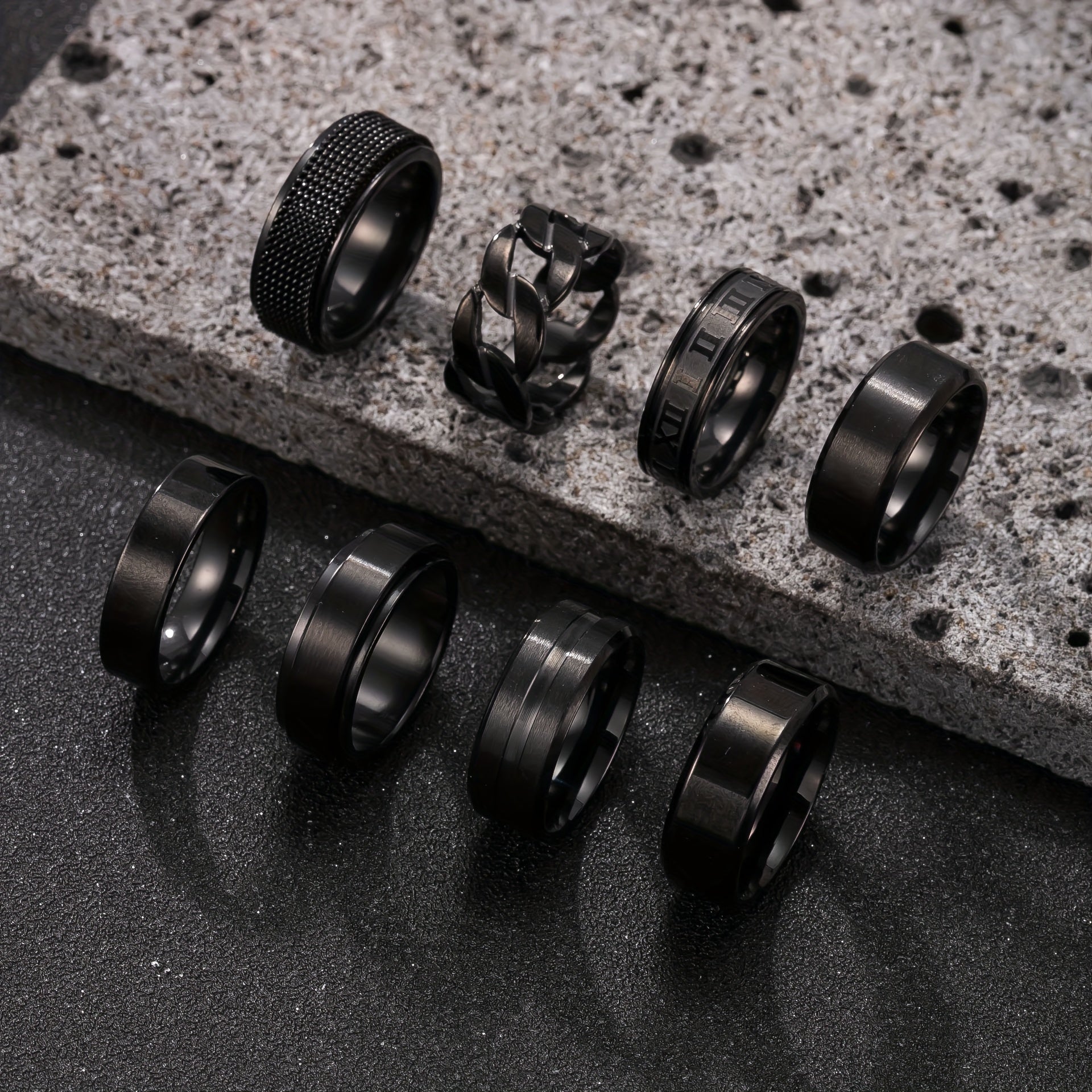 8pcs Fashion Stainless Steel Men's Ring Set, Minimalist Hollowed-out Geometric Rings, Men's Personality, Hip-hop, Punk Rings, Suitable for Daily Commute, Dating, and Party Wear, a Gift for Men