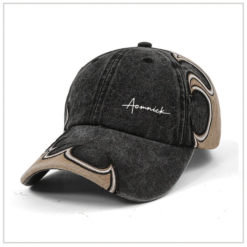 American-style English Streetwear Flame Embroidery Baseball Cap for Men and Women, Spring/Autumn Wide Brim Face-Slimming Hip-Hop Baseball Cap, Trendy